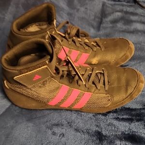 Adidas Brown Sneakers with Pink Stripes